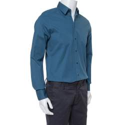 Pre Owned Dolce & Gabbana Gold Teal Stretch Cotton Button Front Shirt M