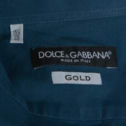 Pre Owned Dolce & Gabbana Gold Teal Stretch Cotton Button Front Shirt M