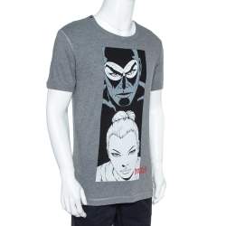 مملوكة مسبقًا Dolce & Gabbana Grey Melange Diabolik Print T-Shirt S