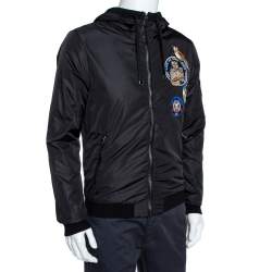Pre Owned Dolce & Gabbana Black Owl patch Hoodie Bomber jacket M
