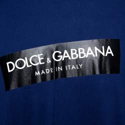 Pre Owned Dolce & Gabbana Blue Cotton Logo Print Crew Neck T-Shirt 5XL