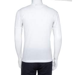 Pre Owned Dolce & Gabbana White Palm Trees Print Cotton V-Neck T-Shirt S