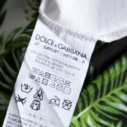 Pre Owned Dolce & Gabbana White Palm Trees Print Cotton V-Neck T-Shirt S