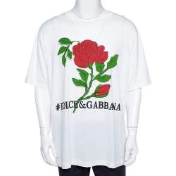 Pre Owned Dolce & Gabbana White Cotton Jersey Rose Print T-Shirt 4XL