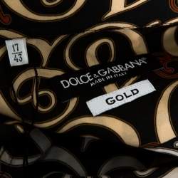Pre Owned Dolce & Gabbana Gold Black Logo Print Cotton Button Front Shirt XXL