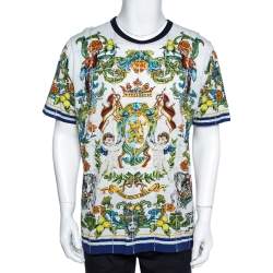 Pre Owned Dolce & Gabbana White Cotton Sicilian Print T-Shirt 3XL