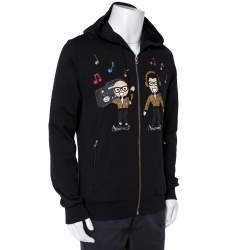 Pre Owned Dolce & Gabbana Black DG Family Patchwork Hooded Sweatshirt L
