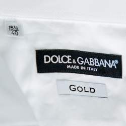 Pre Owned Dolce & Gabbana White Cotton Tuxedo Long Sleeve Gold Shirt XS