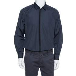 Pre Owned قميص دولتشي أند غابانا ذهب أكمام طويلة أبليك قطن كحلي كبير جدا