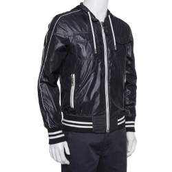 Pre Owned Dolce & Gabbana Black Synthetic Zip Front Hooded Jacket M