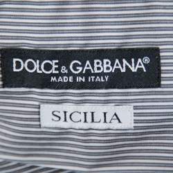 Pre Owned Dolce & Gabbana Grey Striped Cotton Button Front Sicilia Shirt XL