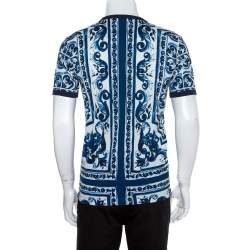 Pre Owned Dolce & Gabbana Blue Majolica Printed Cotton Crewneck T-Shirt L
