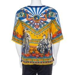 Pre Owned Dolce & Gabbana Multicolor Abstract Printed Linen Fray Detail Oversized T-Shirt XS