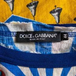 Pre Owned Dolce & Gabbana Multicolor Abstract Printed Linen Fray Detail Oversized T-Shirt XS