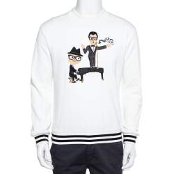 Pre Owned Dolce & Gabbana White Knit Stefano & Domenico Piano Player Applique Sweatshirt S