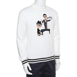 Pre Owned Dolce & Gabbana White Knit Stefano & Domenico Piano Player Applique Sweatshirt S