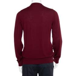 Pre Owned Dolce & Gabbana Burgundy Wool V-Neck Long Sleeve Pullover XL