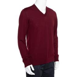 Pre Owned Dolce & Gabbana Burgundy Wool V-Neck Long Sleeve Pullover XL