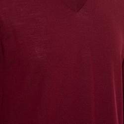 Pre Owned Dolce & Gabbana Burgundy Wool V-Neck Long Sleeve Pullover XL