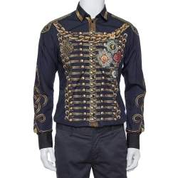 Dolce & Gabbana Navy Blue Printed Cotton Button Front Gold Shirt M Dolce &  Gabbana | TLC