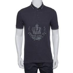 Pre Owned Dolce & Gabbana Grey Cotton Pique Embroidered Crown Polo T-Shirt M