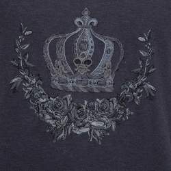 Pre Owned Dolce & Gabbana Grey Cotton Pique Embroidered Crown Polo T-Shirt M