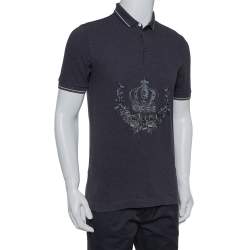 Pre Owned Dolce & Gabbana Grey Cotton Pique Embroidered Crown Polo T-Shirt M