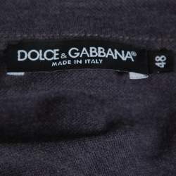 Pre Owned Dolce & Gabbana Grey Cotton Pique Embroidered Crown Polo T-Shirt M