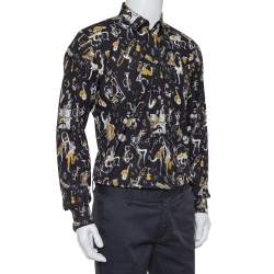Dolce & Gabbana Gold Black Jazz Club Print Cotton Shirt M