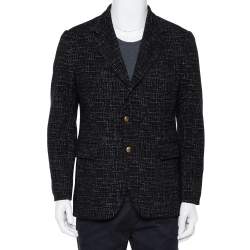 Dolce & Gabbana Black Abstract Printed Wool Button Front Tailored Blazer L
