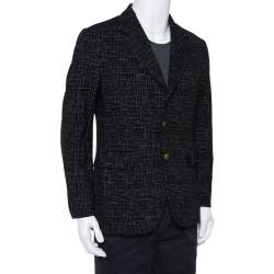 Dolce & Gabbana Black Abstract Printed Wool Button Front Tailored Blazer L