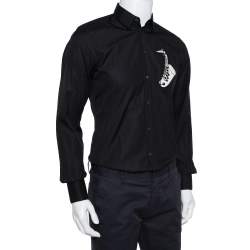 Pre Owned قميص دولتشي أند غابانا جاز قطن أسود مزخرف ترتر مقاس متوسط - ميديوم