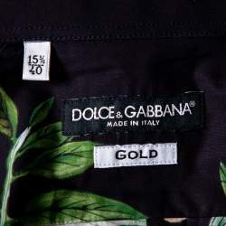 مملوكة مسبقًا Dolce & Gabbana Midnight Blue Lemon Printed Cotton Button Front Gold Shirt M 