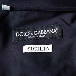 Pre Owned Dolce & Gabbana Navy Blue Cotton Sequin Embellished Guitar Applique Sicilia Shirt L