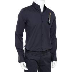 Pre Owned Dolce & Gabbana Navy Blue Cotton Sequin Embellished Guitar Applique Sicilia Shirt L