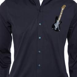 Pre Owned Dolce & Gabbana Navy Blue Cotton Sequin Embellished Guitar Applique Sicilia Shirt L