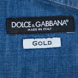 Pre Owned Dolce & Gabbana Navy Blue Faded Denim Bird Patch Applique Detail Shirt L