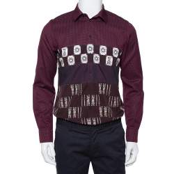 Pre Owned Dolce & Gabbana Wine Red Armour Printed Cotton Button Front Shirt L
