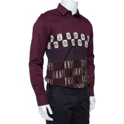 Pre Owned Dolce & Gabbana Wine Red Armour Printed Cotton Button Front Shirt L