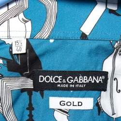 Pre Owned قميص دولتشي أند غابانا أزرار أمامية قطن مطبوع جاز أزرق مقاس كبير (لارج)