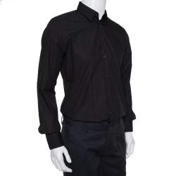 Pre Owned قميص دولتشي أند غابانا أزرار أمامية قطن أسود مقاس كبير (لارج)