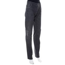 Pre Owned Dolce & Gabbana Black Denim Distressed Straight Leg Jeans XL