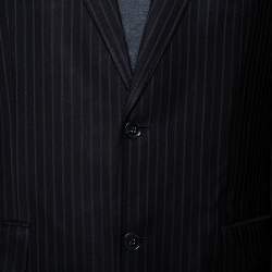 Pre Owned Dolce & Gabbana Black Striped Wool & Silk Button Front Vintage Blazer L