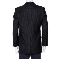 Pre Owned Dolce & Gabbana Black Striped Wool & Silk Button Front Vintage Blazer L