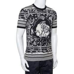 Dolce & Gabbana Monochrome Printed Cotton Crewneck T-Shirt XS