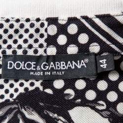 مملوكة مسبقًا تي شيرت بولو دولتشي أند غابانا مطبوع ورود بيكيه قطن مونوكرومي مقاس صغير جداً (اكس سمول)