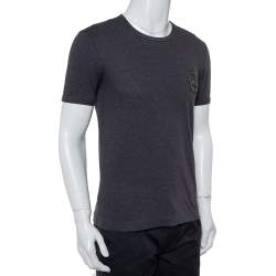 Pre Owned Dolce & Gabbana Grey Cotton Crown & Bee Patch T Shirt XS