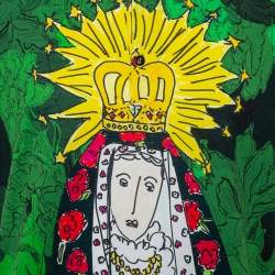 Pre Owned Dolce & Gabbana Green Virgin Mary Graffiti Printed Cotton Crewneck Button Front T-Shirt 3XL