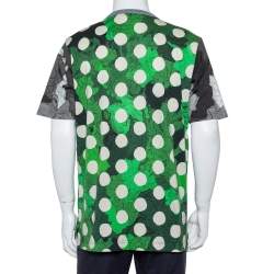 Pre Owned Dolce & Gabbana Green Virgin Mary Graffiti Printed Cotton Crewneck Button Front T-Shirt 3XL