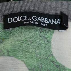 Pre Owned Dolce & Gabbana Green Virgin Mary Graffiti Printed Cotton Crewneck Button Front T-Shirt 3XL
